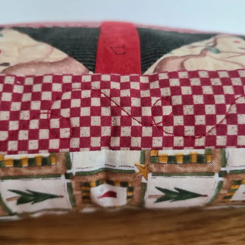 Vintage Christmas Holiday Accent Pillow Handmade Machine Stitch Christmas Fabric